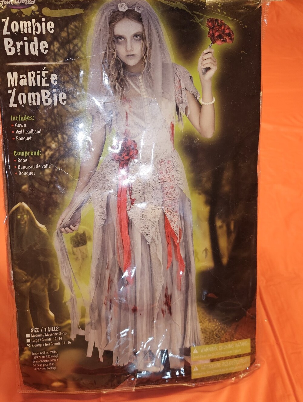 Zombie Bride Costume Juniors Size XL 14/16 Dress & Veil Headband G.U.C.